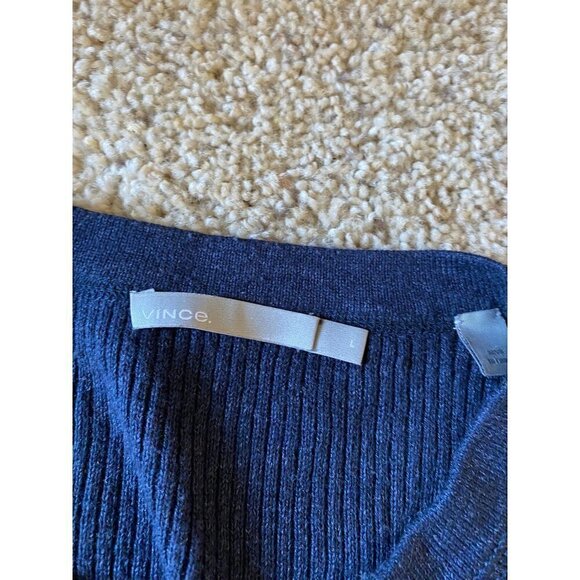 Vince Men’s Ribbed Knit Linen Blend Henley Navy Sweater Size L Pullover Top - Picture 5 of 8